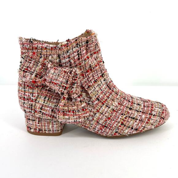 Copper Key Savvy Pink Plaid Metallic Tweed Bow Boots Big Girls Size 4 Block Heel - Picture 3 of 8